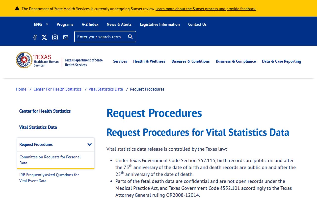 Euless residents directory Texas vital record request procedures