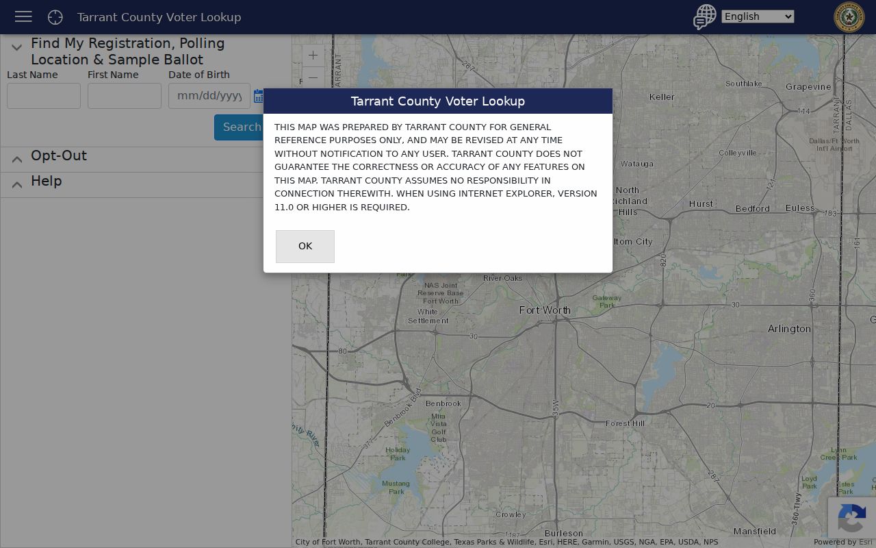 Euless residents directory Tarrant County voter lookup search form