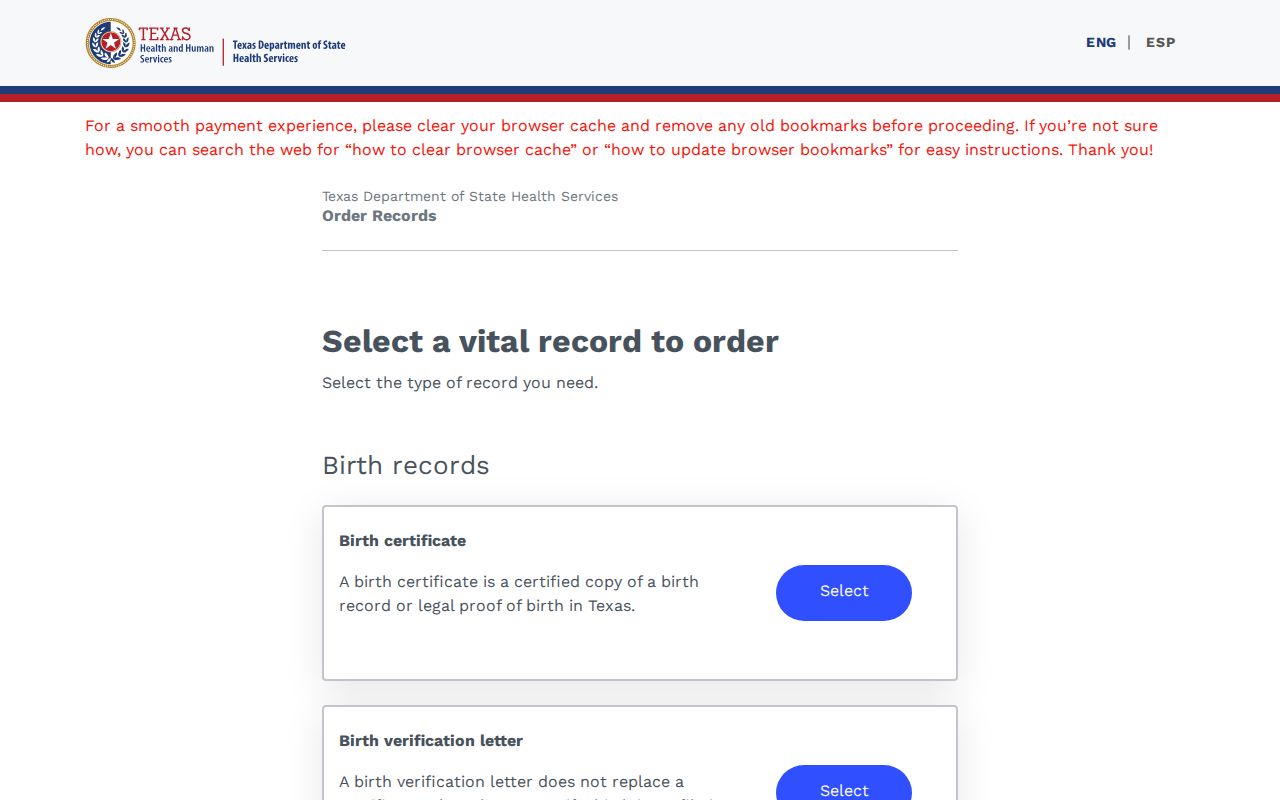 Euless resident lookup Texas vital record order selection